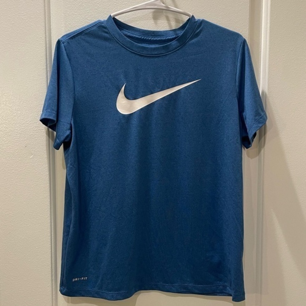 NEW…Nike Dri Fit Blue Tee with White Nike Logo